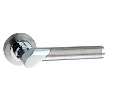 Mediterranean Tunis Lever Handle On Rose - Satin Nickel/Polished Chrome