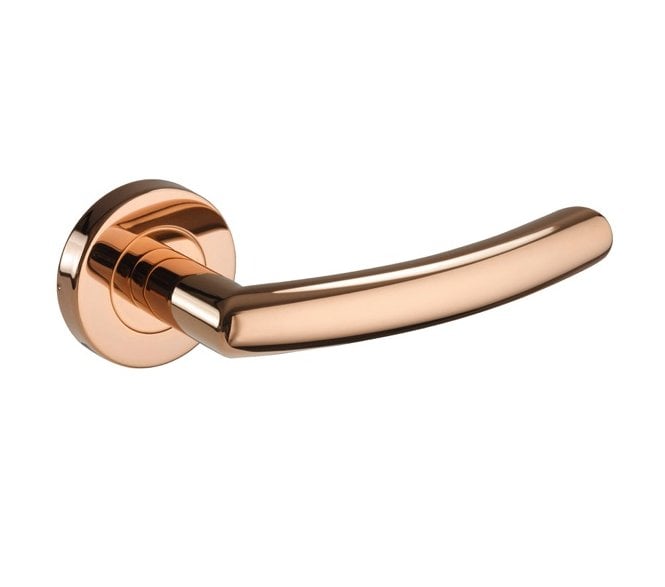 Mercury Curved Mitred Handle On Rose - Polished Copper