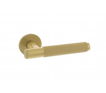 Millhouse Brass Crompton Designer Lever on 5mm Slimline Round Rose - Satin Brass