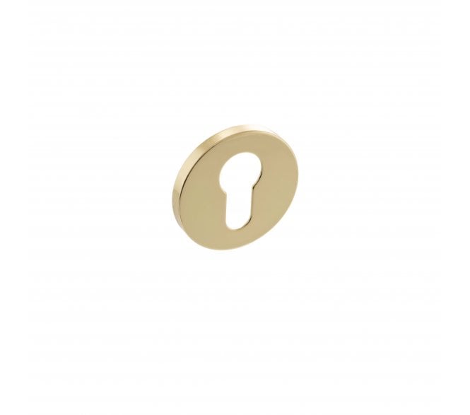 Millhouse Brass Euro Escutcheon on 5mm Slimline Round Rose - Polished Brass (Pair)