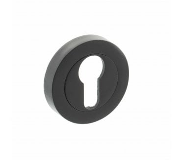 Millhouse Brass Euro Escutcheon on Round Rose - Matt Black (Pair)
