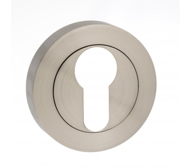 Millhouse Brass Euro Escutcheon on Round Rose - Satin Nickel (Pair)