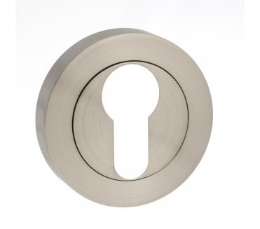 Millhouse Brass Euro Escutcheon on Round Rose - Satin Nickel (Pair)