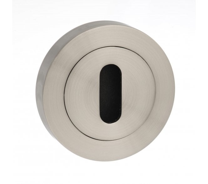 Millhouse Brass Key Escutcheon on Round Rose - Satin Nickel (Pair)