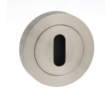 Millhouse Brass Key Escutcheon on Round Rose - Satin Nickel (Pair)