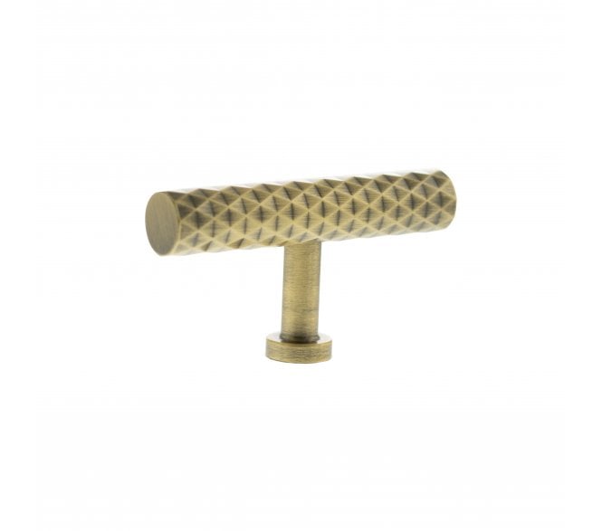 Millhouse Brass MHCD1675AB Chrysler Diamond Cut T-Bar Cabinet Knob - 75mm - Antique Brass