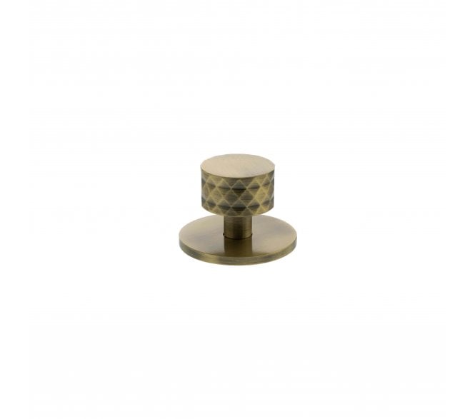 Millhouse Brass MHCDB1530AB Chrysler Diamond Cut Cabinet Knob On Rose - 32mm - Antique Brass