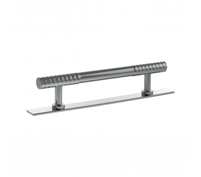 Millhouse Brass MHCDB17 Chrysler Diamond Cut T-Bar Cabinet Pull Handles On Backplate - Polished Chrome