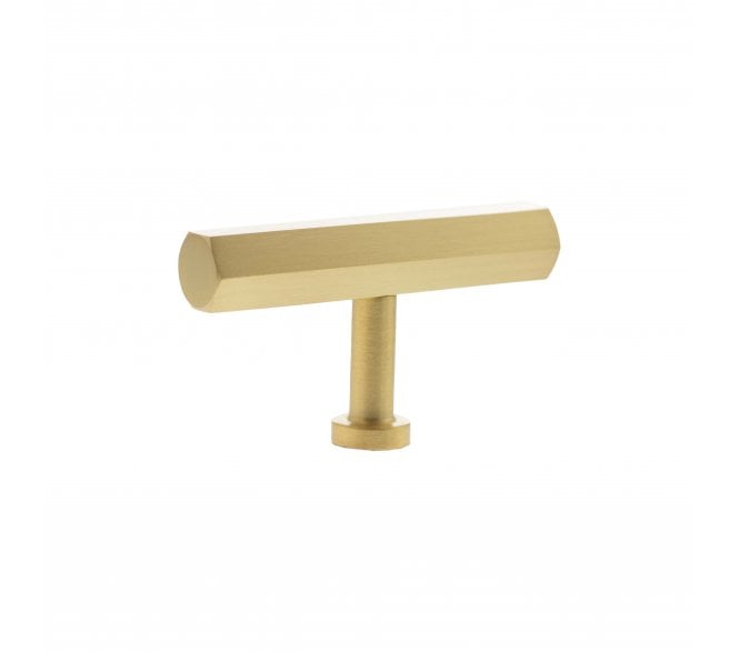 Millhouse Brass MHCH1675SB Pennington Hexagonal T-Bar Cabinet Knob - 75mm - Satin Brass
