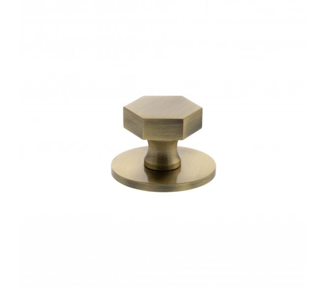 Millhouse Brass MHCHB1532AB Pennington Hexagonal Cabinet Knob On Rose - 32mm - Antique Brass