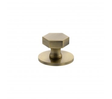 Millhouse Brass MHCHB1532AB Pennington Hexagonal Cabinet Knob On Rose - 32mm - Antique Brass
