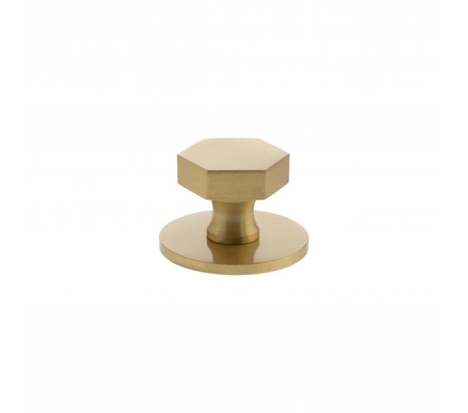 Millhouse Brass MHCHB1532SB Pennington Hexagonal Cabinet Knob On Rose - 32mm - Satin Brass