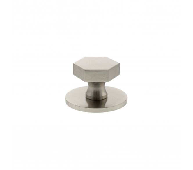 Millhouse Brass MHCHB1532SN Pennington Hexagonal Cabinet Knob On Rose - 32mm - Satin Nickel