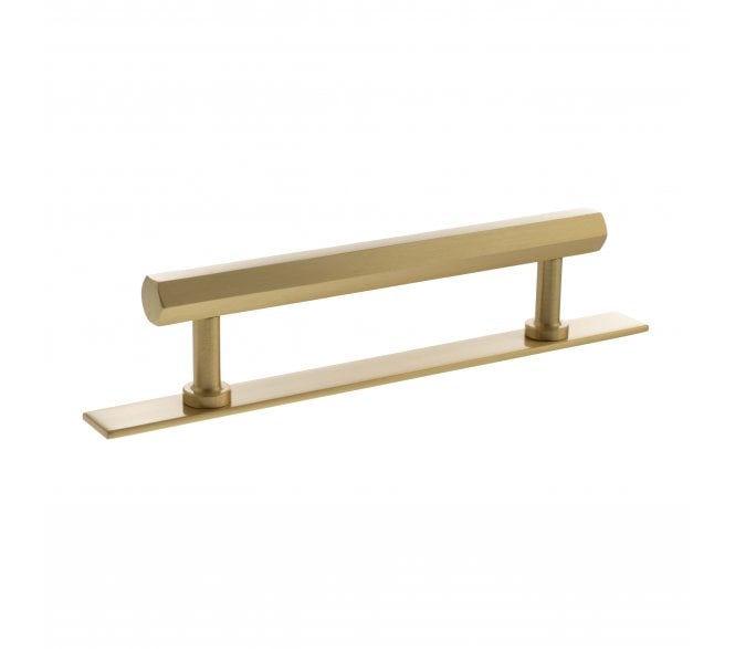 Millhouse Brass MHCHB17 Pennington Hexagonal T-Bar Cabinet Pull Handles On Backplate - Satin Brass