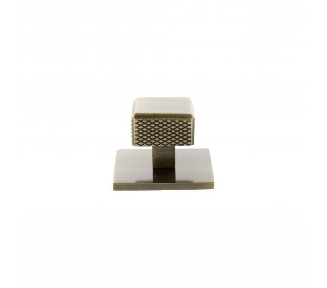 Millhouse Brass MHCKB1230AB Eiffel Knurled Square Cabinet Knob On Rose - 50x50mm - Antique Brass