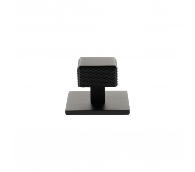 Millhouse Brass MHCKB1230MB Eiffel Knurled Square Cabinet Knob On Rose - 50x50mm - Matt Black