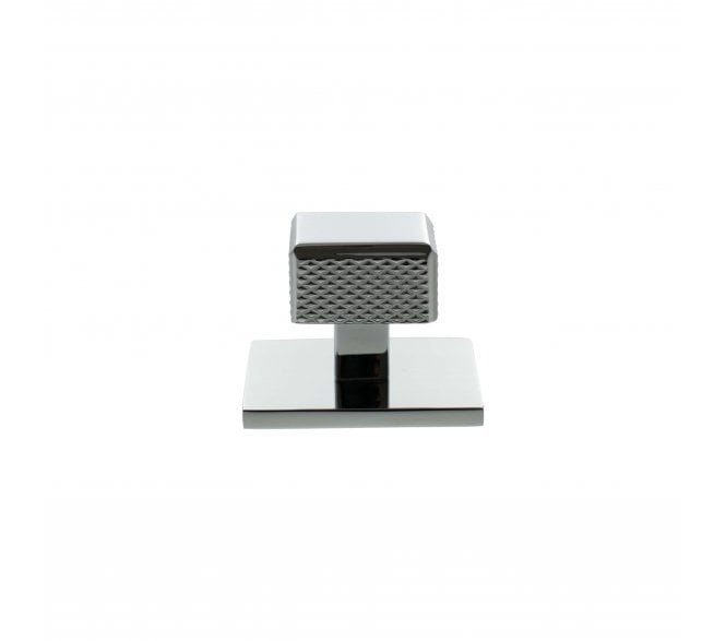 Millhouse Brass MHCKB1230PC Eiffel Knurled Square Cabinet Knob On Rose - 50x50mm - Polished Chrome