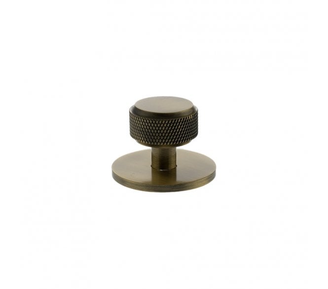 Millhouse Brass MHCKB1532AB Eiffel Knurled Round Cabinet Knob On Rose - 32mm - Antique Brass