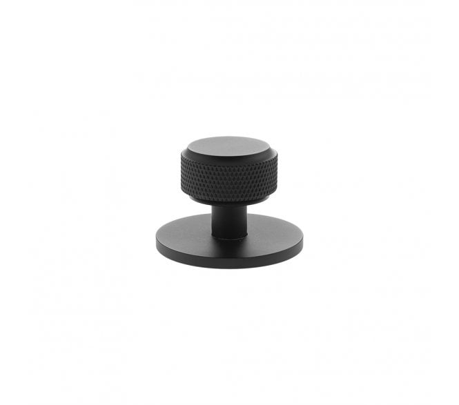 Millhouse Brass MHCKB1532MB Eiffel Knurled Round Cabinet Knob On Rose - 32mm - Matt Black