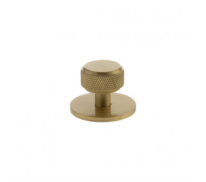 Millhouse Brass MHCKB1532SB Eiffel Knurled Round Cabinet Knob On Rose - 32mm - Satin Brass