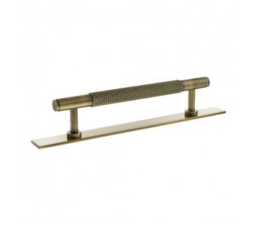 Millhouse Brass MHCKB17 Eiffel Knurled T-Bar Cabinet Pull Handles On Backplate - Antique Brass