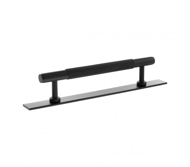 Millhouse Brass MHCKB17 Eiffel Knurled T-Bar Cabinet Pull Handles On Backplate - Matt Black