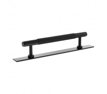 Millhouse Brass MHCKB17 Eiffel Knurled T-Bar Cabinet Pull Handles On Backplate - Matt Black