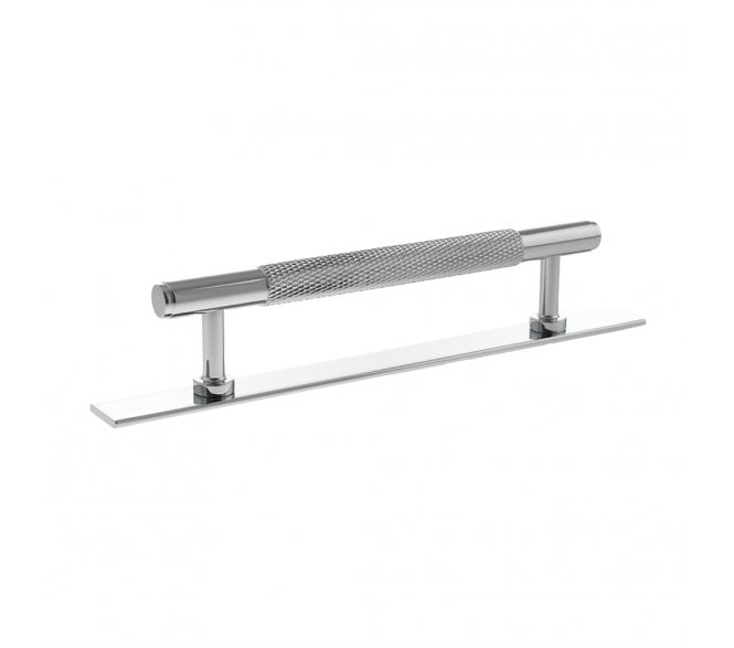 Millhouse Brass MHCKB17 Eiffel Knurled T-Bar Cabinet Pull Handles On Backplate - Polished Chrome
