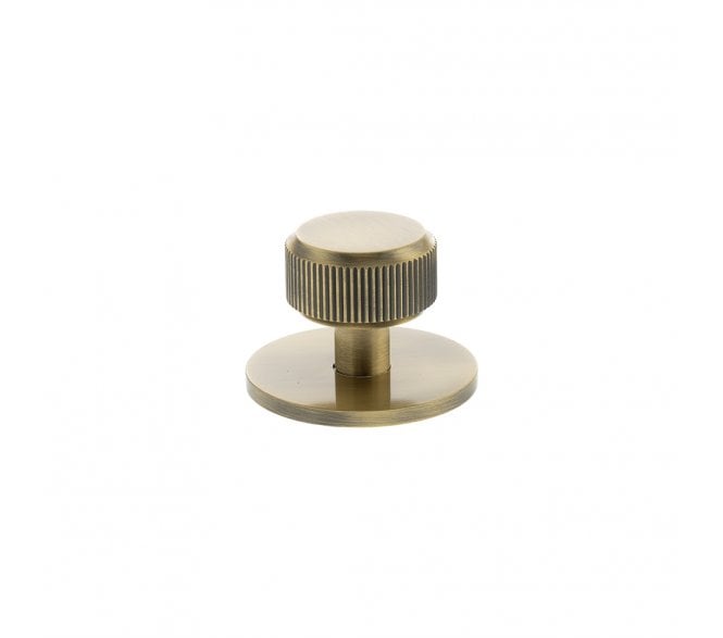 Millhouse Brass MHCLB1532AB Battersea Linear Round Cabinet Knob On Rose - 32mm - Antique Brass