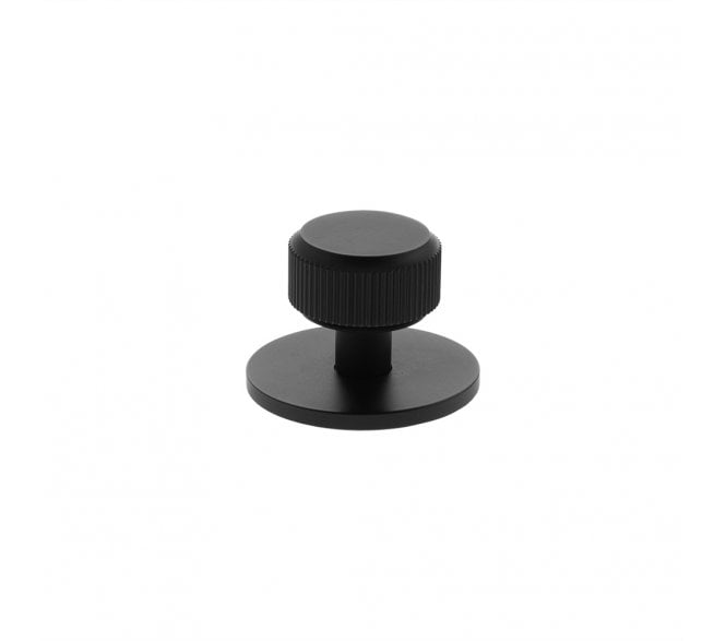 Millhouse Brass MHCLB1532MB Battersea Linear Round Cabinet Knob On Rose - 32mm - Matt Black
