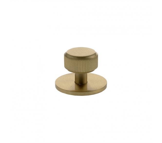 Millhouse Brass MHCLB1532SB Battersea Linear Round Cabinet Knob On Rose - 32mm - Satin Brass