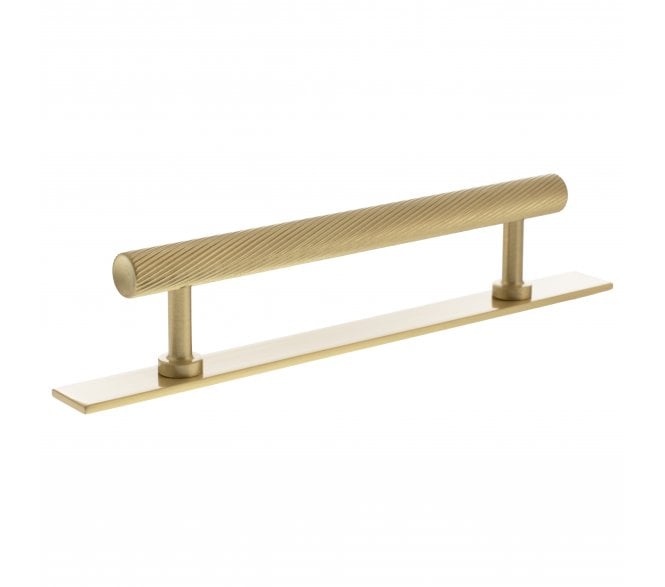 Millhouse Brass MHCSB17 Paddington Spiral T-Bar Cabinet Pull Handles On Backplate - Satin Brass