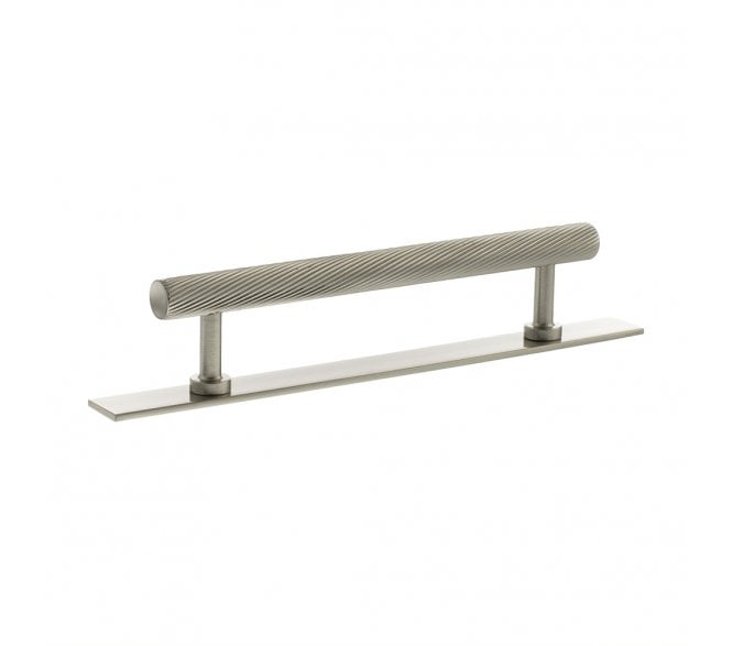 Millhouse Brass MHCSB17 Paddington Spiral T-Bar Cabinet Pull Handles On Backplate - Satin Nickel