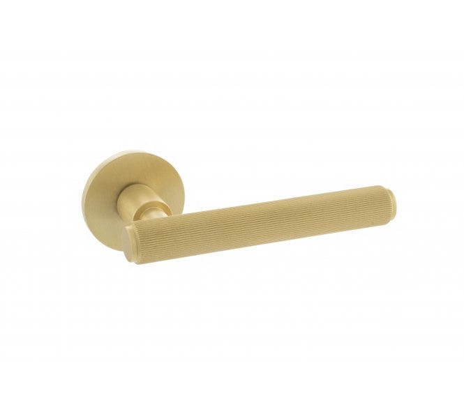 Millhouse Brass Stephenson Designer Lever on 5mm Slimline Round Rose - Satin Brass