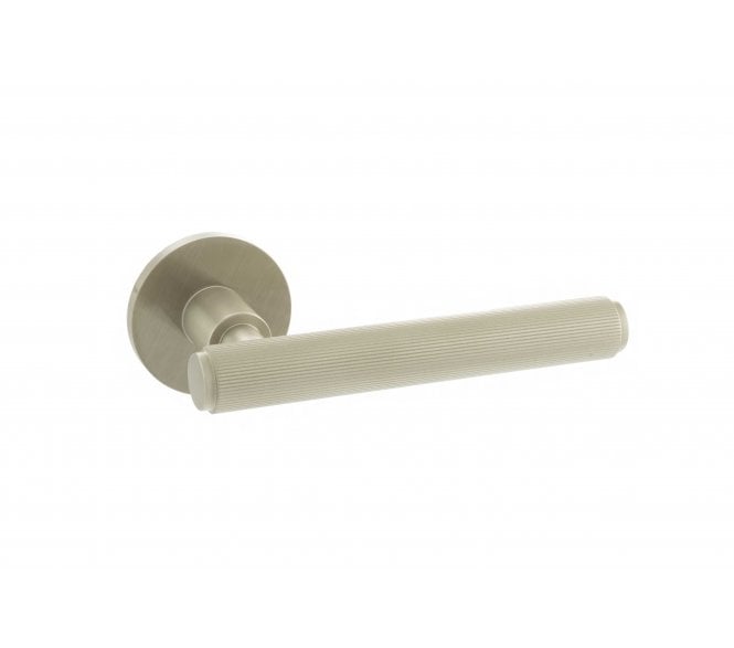Millhouse Brass Stephenson Designer Lever on 5mm Slimline Round Rose - Satin Nickel