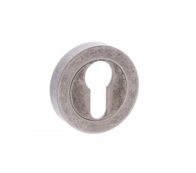 Old English Euro Profile Escutcheons (Pair) - Distressed Silver