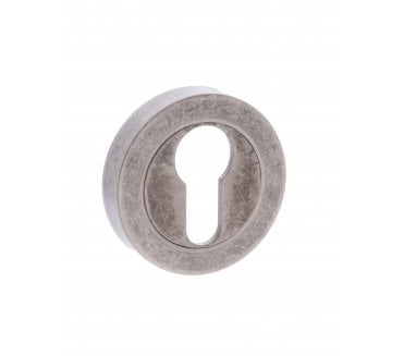 Old English Euro Profile Escutcheons (Pair) - Distressed Silver