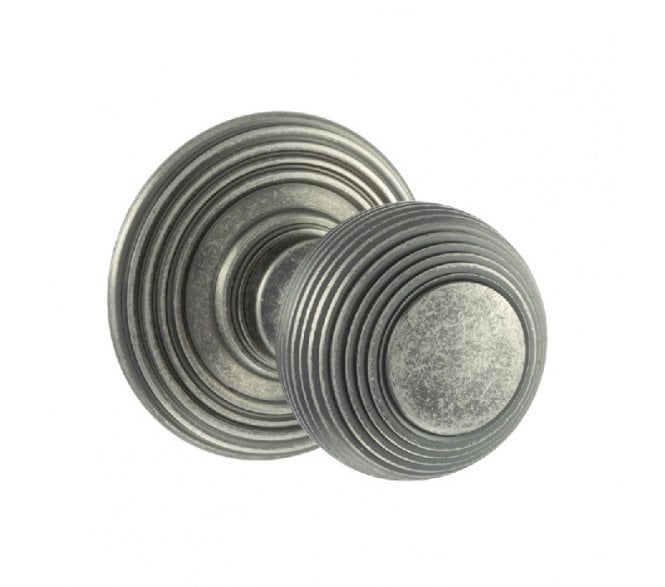 Old English OE50 Reeded Solid Brass Door Knobs - Distressed Silver