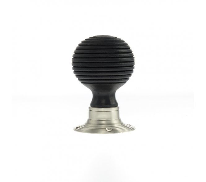 Old English Whitby Round Reeded Ebony Wood Mortice Knob  - Satin Nickel