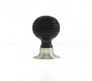 Old English Whitby Round Reeded Ebony Wood Mortice Knob  - Satin Nickel