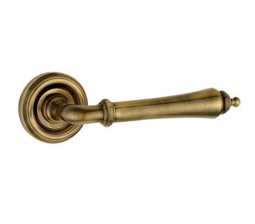 Parisian Art Deco Camille Door Handles On Round Rose - Antique Brass