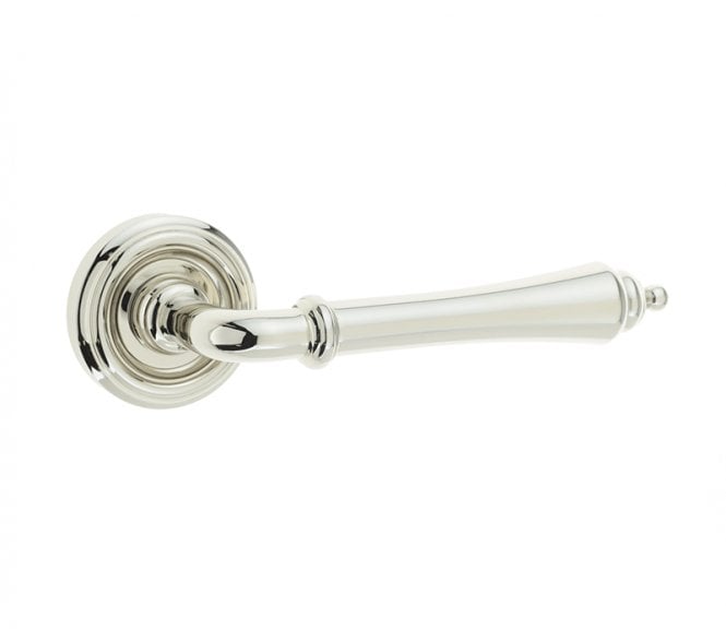 Parisian Art Deco Camille Door Handles On Round Rose - Polished Nickel