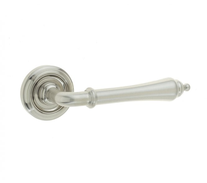 Parisian Art Deco Camille Door Handles On Round Rose - Satin Nickel