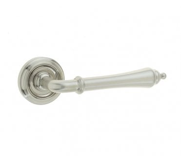 Parisian Art Deco Camille Door Handles On Round Rose - Satin Nickel