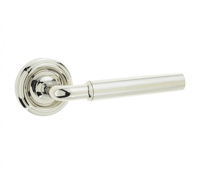 Parisian Elise Art Deco Door Handle On Round Roses - Polished Nickel