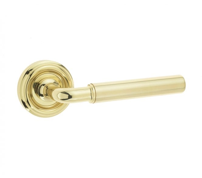 Parisian Elise Art Deco Door Handles On Round Rose - Polished Brass