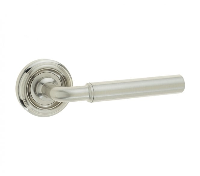 Parisian Elise Art Deco Door Handles On Round Rose - Satin Nickel