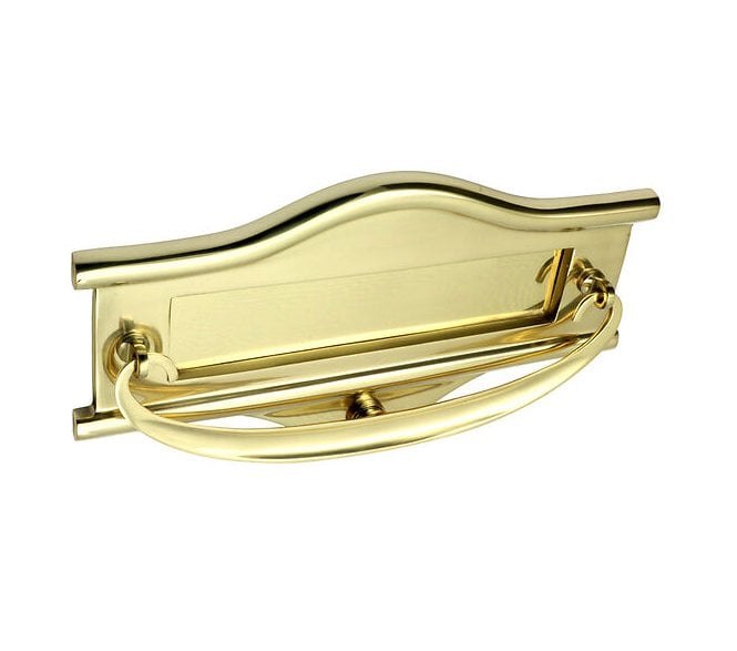 Prima Art Deco Letter Plate W/ Knocker - 225mm x 104mm - Polished Brass