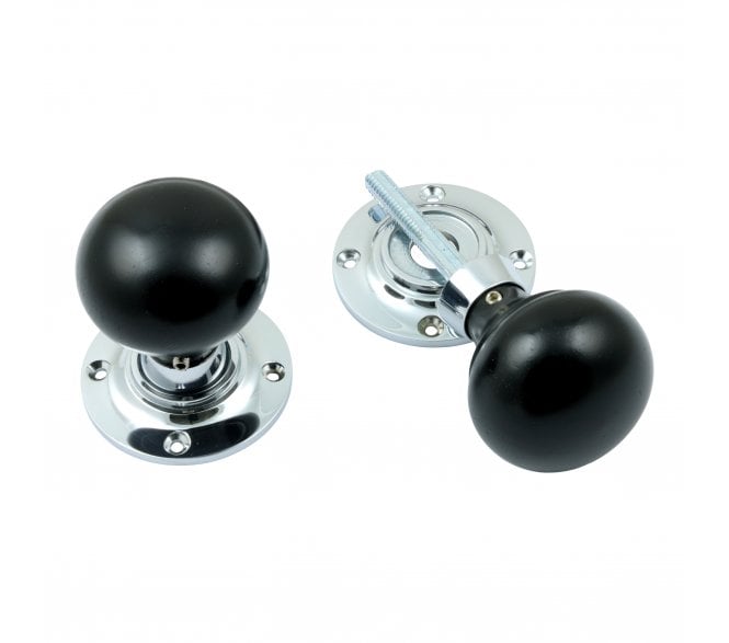 Prima BC2037 Mushroom Mortice/Rim Knob Set - Ebony & Polished Chrome