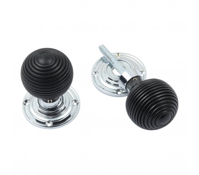 Prima BC2038 Beehive Mortice/Rim Knob Set - Ebony & Polished Chrome